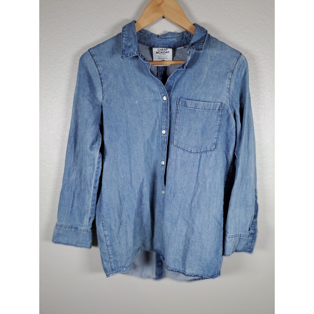Cheap Monday Stockholm Blue Denim Button Down Back Shirt Light Wash Cotton 38